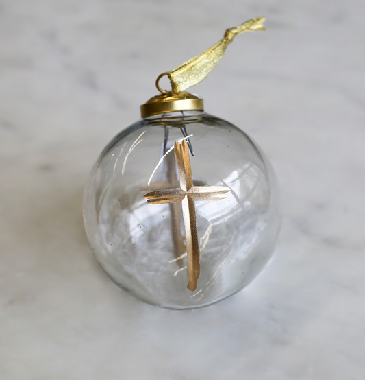 Cruix Glass Ball Ornament Clear/Gold
