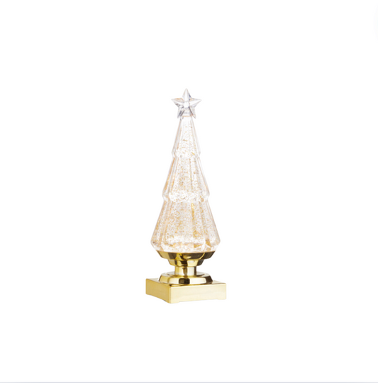 11.75" Lighted Clear Tree with Gold Swirling Glitter