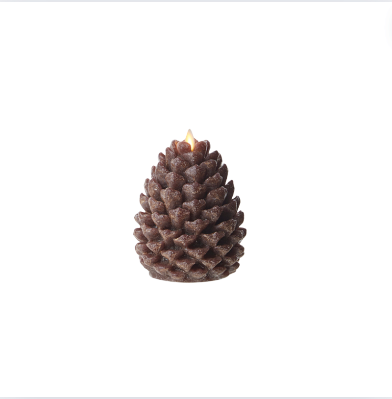 5" X 6" Moving Flame Frosted Brown Pinecone Candle