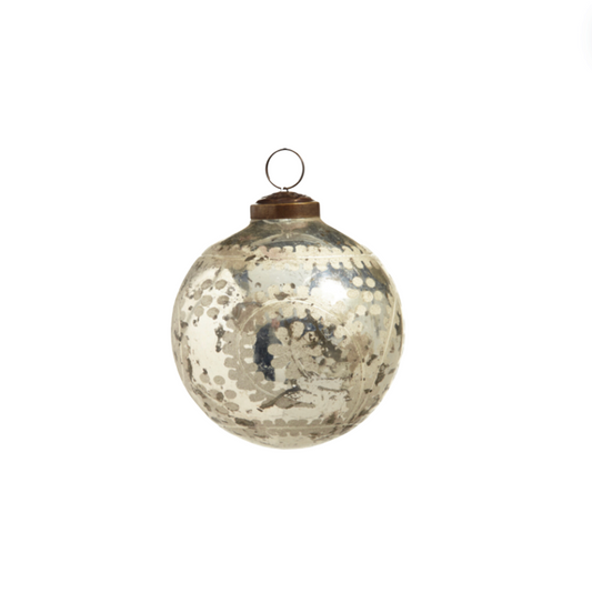 4" Etched Silver Mercury Glass Ball Ornament