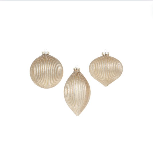 4" Champagne Glitter Ribbed Ornament