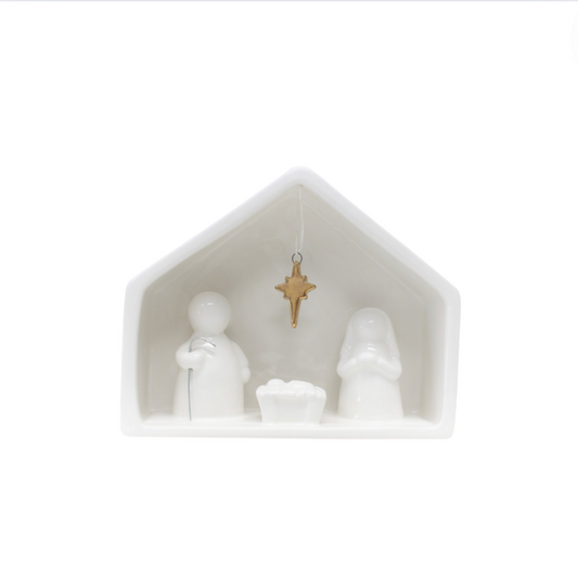 White Stoneware Nativity with Gold Star