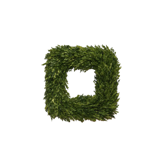 Fig and Dove Square Boxwood Wreath
