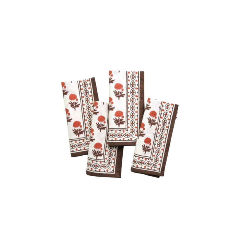 Pomegranate Gaya Brown & Persimmon Napkin | Set of 4