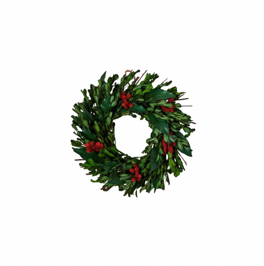 Wreath with Preserved Natural Dried Boxwood Leaves with Alnus and Pear Leaf