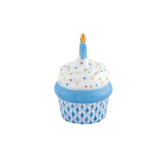 Herend Cupcake with Candle - Blue