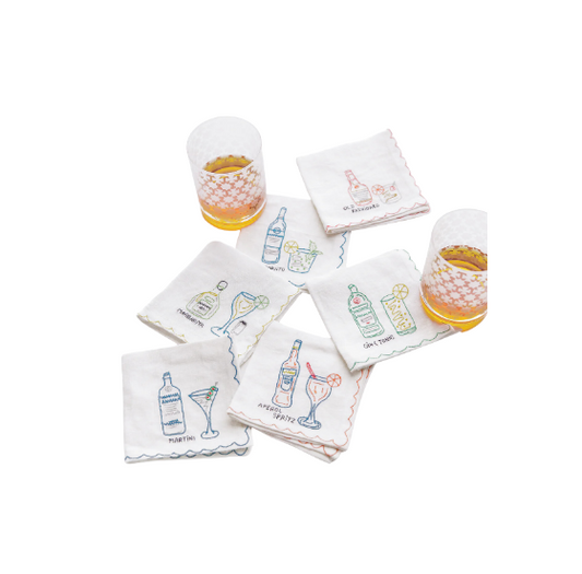 Pomegranate Embroidered Cocktail Mixed Cocktail Set of 6