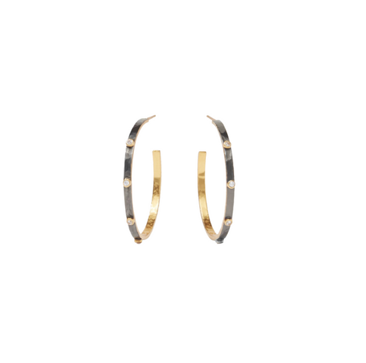 Crescent Stone Hoop-Mixed Metal L