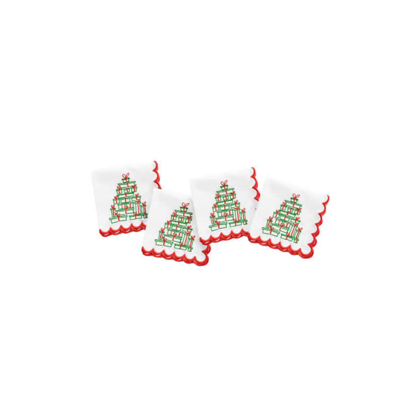 Pomegranate Christmas Tree of Gifts Cocktail Napkin | Set of 4