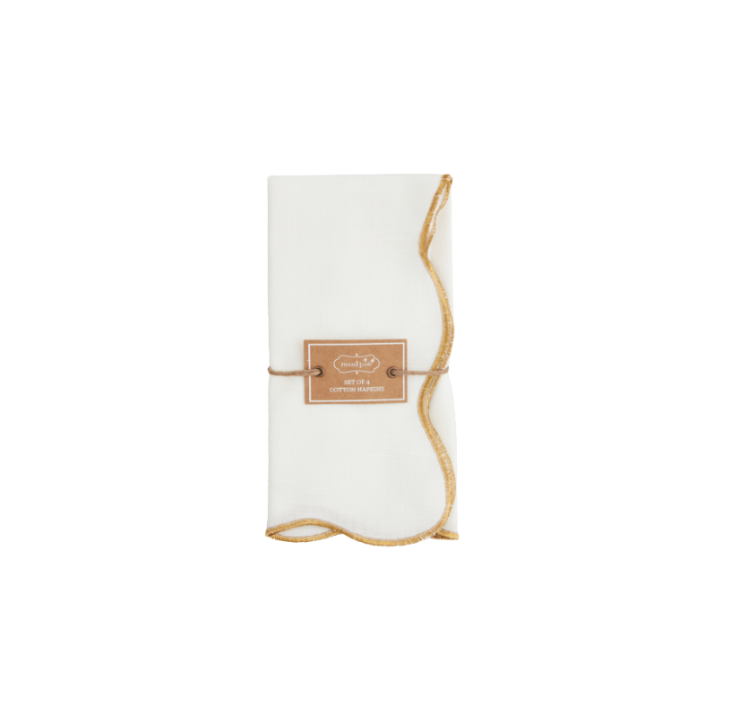Gold Scallop Cloth Napkins- Set of 4