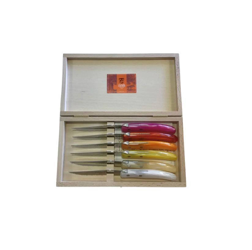 Berlingot Box Pink-Orange Handled Steak Knives