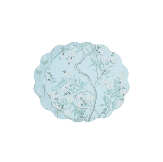 Beatriz Ball VIDA Chinoiserie Reversible Round Placemats Set of 4 (Light Teal & White)