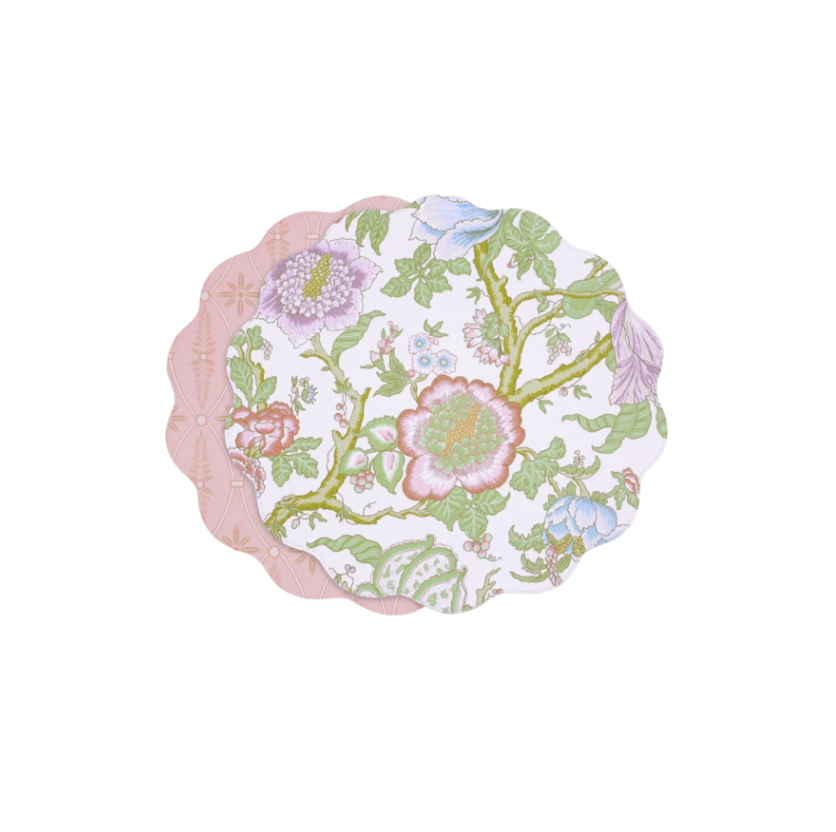 Beatriz Ball VIDA Blooms & Branches Reversible Round Placemats Set of 4 (Pastel Pink & Blue)