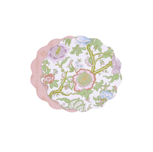 Beatriz Ball VIDA Blooms & Branches Reversible Round Placemats Set of 4 (Pastel Pink & Blue)