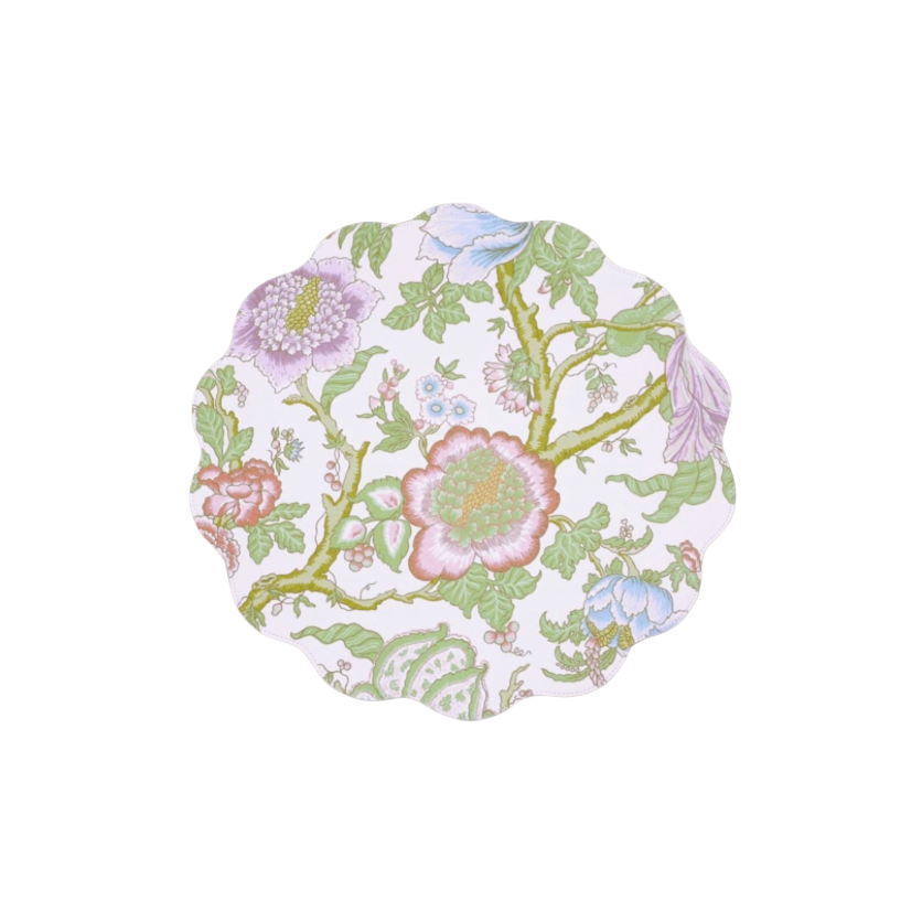 Beatriz Ball VIDA Blooms & Branches Reversible Round Placemats Set of 4 (Pastel Pink & Blue)
