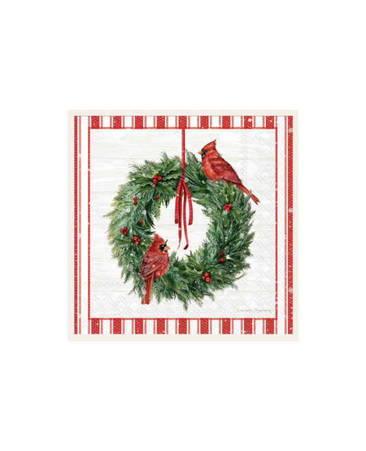 Countryside Cardinal Wreath Cocktail Napkin