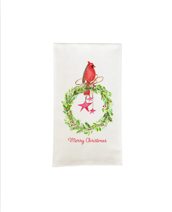 Cardinal Sitting On Wreath with Stars