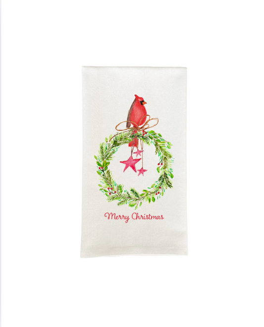 Cardinal Sitting On Wreath with Stars