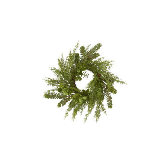 Real Touch Boxwood and Mixed Pine Candle Ring