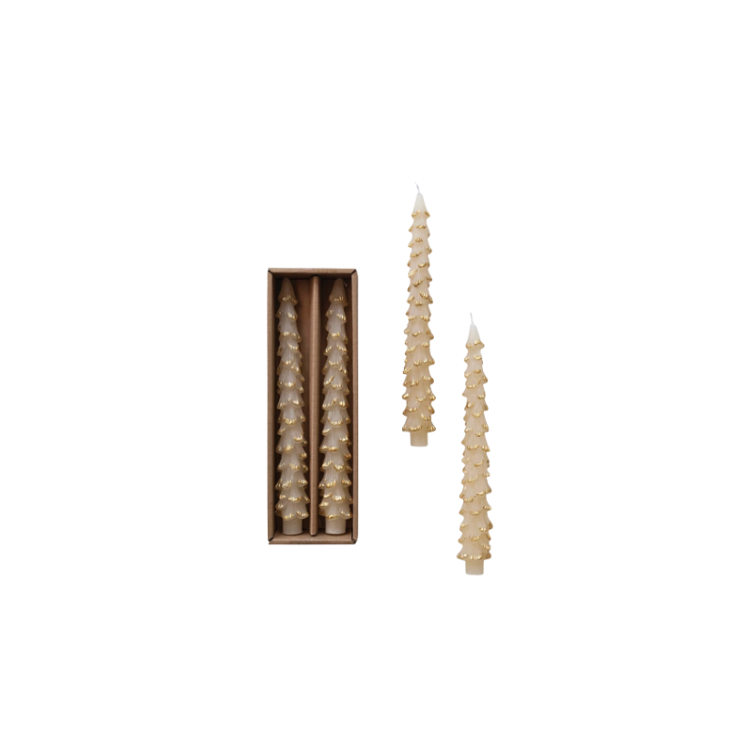 Unscented Tree Shaped Taper Candes in Box, Eggnog Color