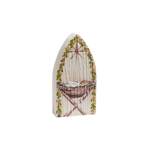 Jesus in Manger Textured Wood Block