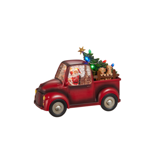 Santa and Dog in Lighted Water Truck
