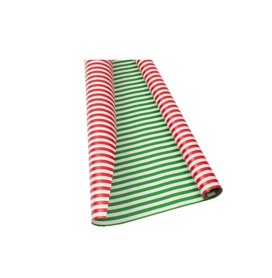 Caspari Club Stripe Reversible Gift Wrapping Paper in Red & Green