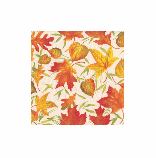 Caspari Woodland Leaves Ivory Cocktail Napkin