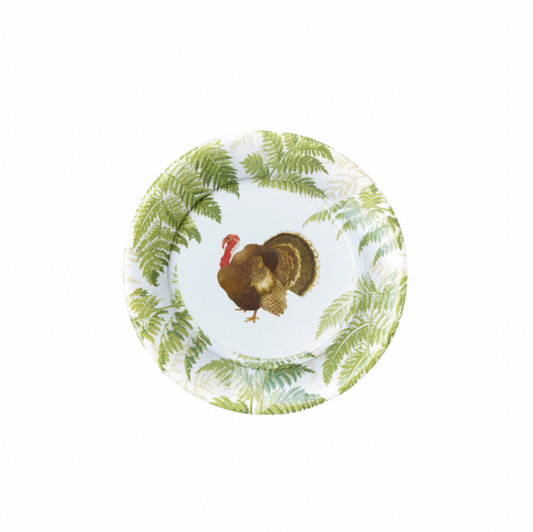 Caspari Turkey Among Ferns Paper Salad & Dessert Plates