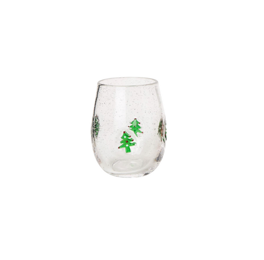 Holiday Cheer Clear Stemless Wine Glass - Tree