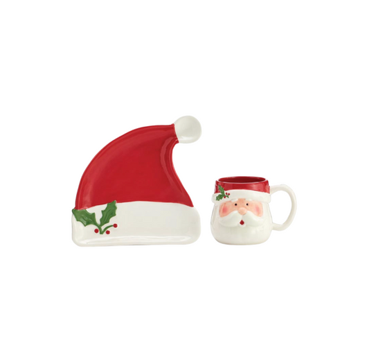 Santa Hat Plate & Santa Mug Gift Set