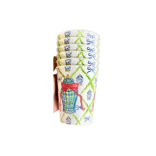 Plaid Ginger Jars with Bows - Set of 6