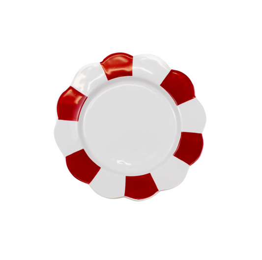 Red & White Scalloped Plate