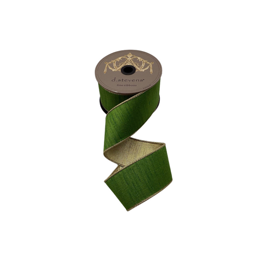 Slub Dupion Metallic Gold Back, Grass Green Ribbon