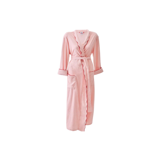 Weezie Women's Long Scallop Lightweight Robe - Pink with Red