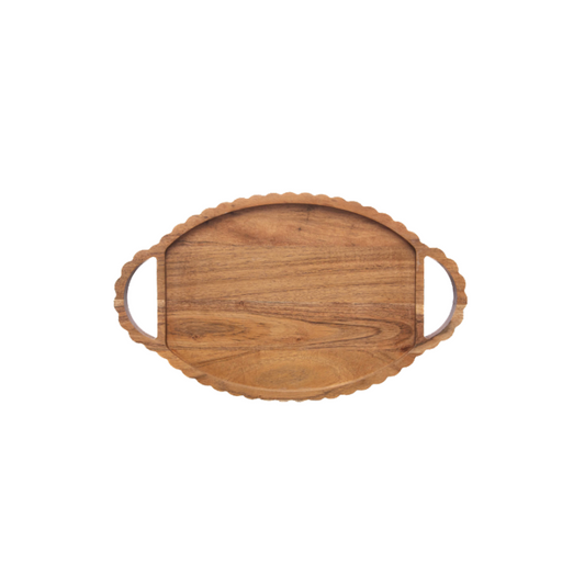 Scalloped Acacia Oval Wood Tray