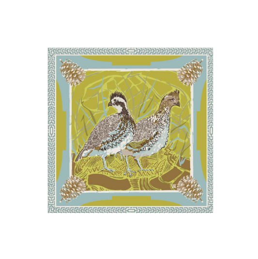 Austin Williams Chartreuse Quail Pair - Double-Sided Silk Scarf
