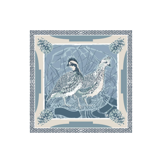 Austin Williams Blue Quail Pair - Double-Sided Silk Scarf