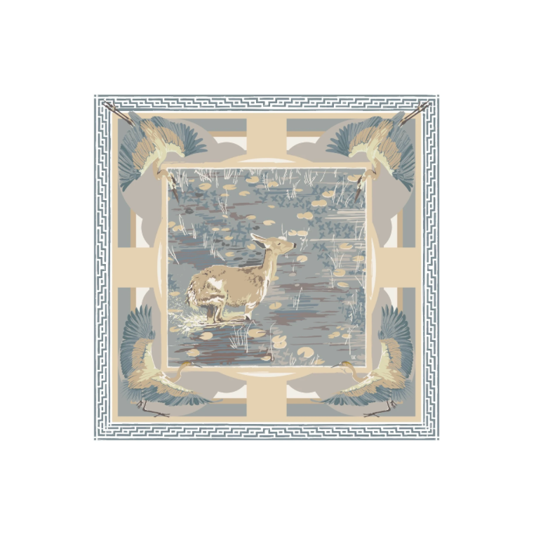 Austin Williams Neutral Lily Pad Doe Double-Sided Silk Scarf