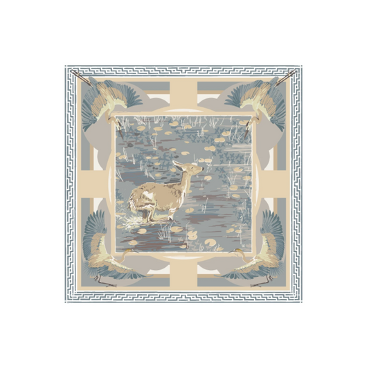 Austin Williams Neutral Lily Pad Doe Double-Sided Silk Scarf