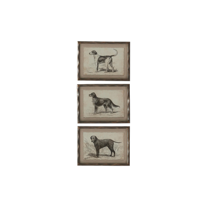 Brown Wood Framed Dog Prints
