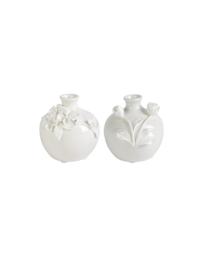 White Ceramic Vase with Raised Flowers
