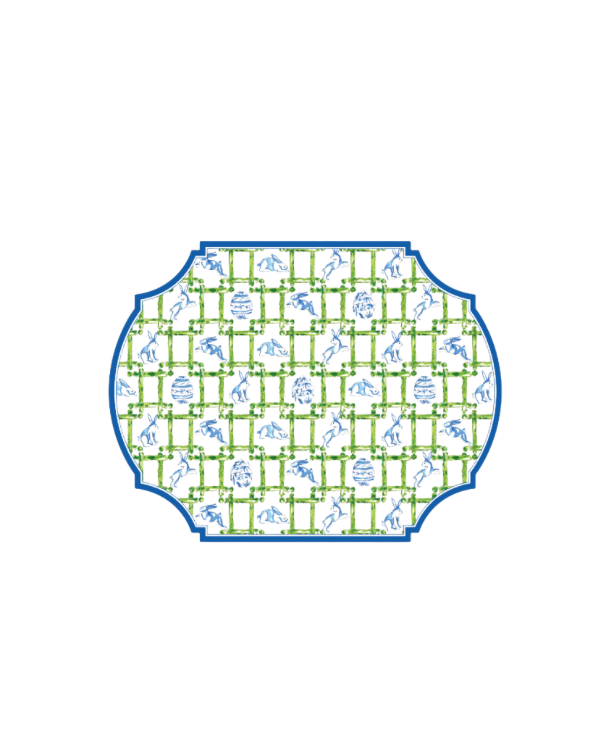 Green Trellis with Blue Easter Bunnies & Blue Chinoiserie Easter Eggs Posh Die-Cut Placemat
