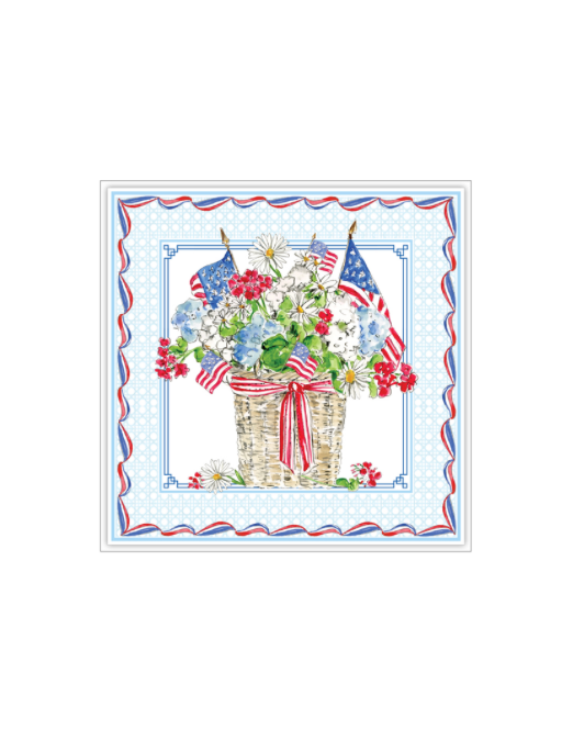 Handpainted Patriotic Flowers and Flags in Basket Planter Square Placemat