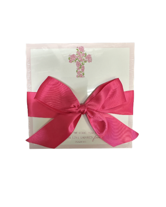 Psalm 136:1 Pink Floral Cross Notepad