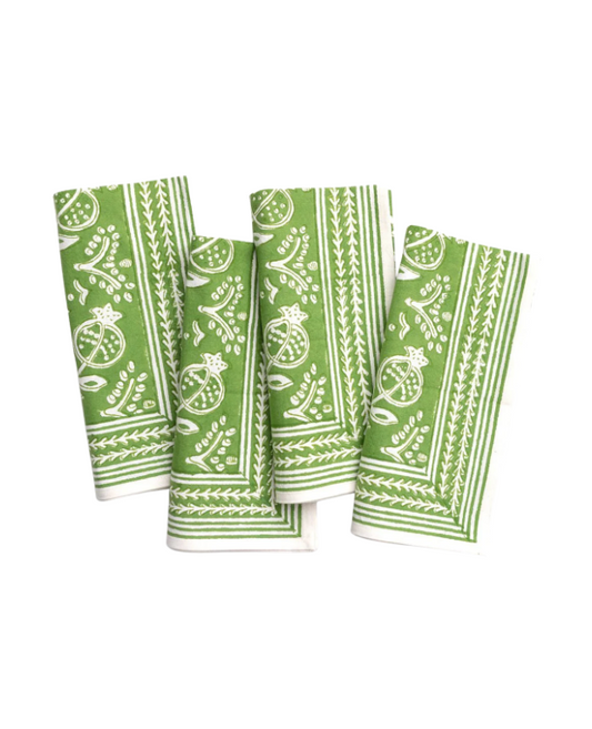 Pomegranate Green Napkins - Set of 4