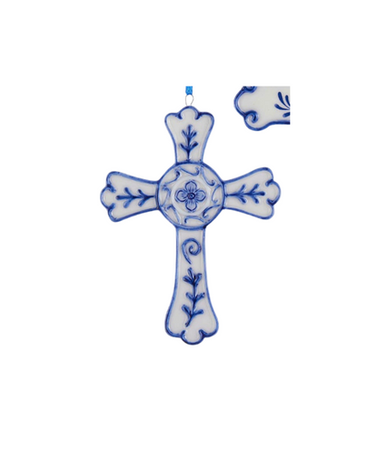Porcelain Blue Cross Ornament