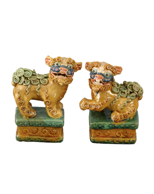 Pair of Petite Foo Dog in Green & Tan
