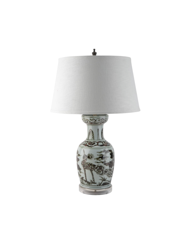 Porcelain Antiqued Finish Lamp-Brown Bird