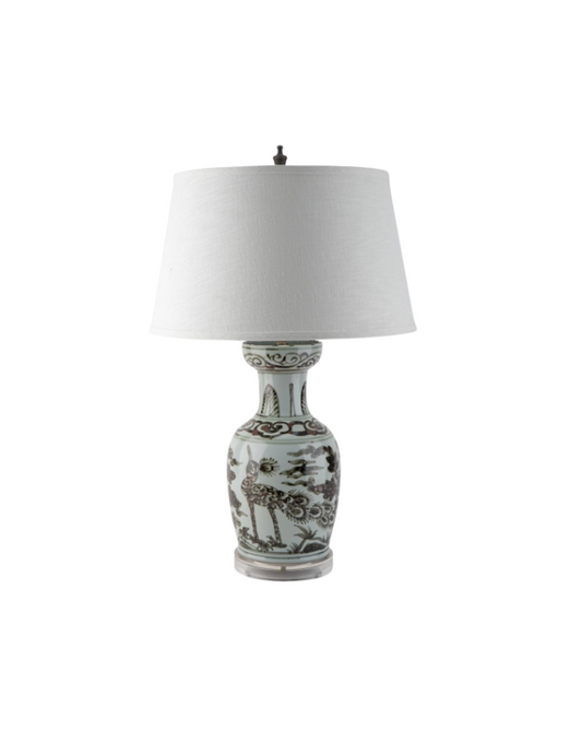 Porcelain Antiqued Finish Lamp-Brown Bird